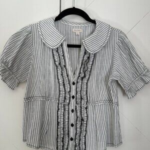 Pilcro: Black The Keira Collared Button-Front Blouse Size Small